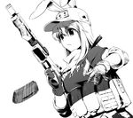  angled_foregrip animal_ears assault_rifle baseball_cap bunny_ears byeontae_jagga gloves greyscale gun hat load_bearing_vest long_hair m4_carbine magazine_(weapon) magazine_ejection military_operator monochrome reisen_udongein_inaba reloading rifle scarf solo touhou trigger_discipline upper_body weapon 