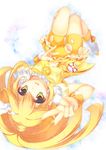 aoi_sora-maru bike_shorts blonde_hair blush boots bow cameltoe choker cure_peace hair_flaps hair_ornament highres kise_yayoi long_hair magical_girl ponytail precure shorts shorts_under_skirt skirt smile_pact smile_precure! solo torn_clothes upside-down v wrist_cuffs yellow yellow_bow yellow_eyes yellow_shorts yellow_skirt 