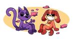 anthro canid canine canis catnap_(poppy_playtime) chibi dogday_(poppy_playtime) domestic_cat domestic_dog duo felid feline felis jewelry male male/male mammal moon necklace poppy_playtime purple_body smile smiling_critters smoke sun taiyakepon