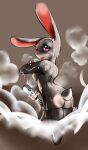 anthro bathing breasts butt dripping featureless_breasts female fur hi_res kyzarius lagomorph leporid looking_at_viewer mammal nude open_mouth purple_eyes rabbit shower shower_head side_boob simple_background solo steam water wet