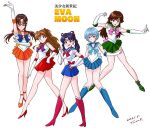  5girls ayanami_rei back_bow bishoujo_senshi_sailor_moon bow commentary cosplay dated elbow_gloves full_body glasses gloves inner_senshi interface_headset katsuragi_misato looking_at_viewer magical_girl makinami_mari_illustrious miniskirt mitsuishi_kotono multiple_girls neon_genesis_evangelion pleated_skirt rebuild_of_evangelion sailor_jupiter sailor_jupiter_(cosplay) sailor_mars sailor_mars_(cosplay) sailor_mercury sailor_mercury_(cosplay) sailor_moon sailor_moon_(cosplay) sailor_senshi_uniform sailor_venus sailor_venus_(cosplay) semi-rimless_eyewear simple_background skirt souryuu_asuka_langley suzuhara_sakura tiara translated tsunemoku under-rim_eyewear voice_actor_connection white_background 