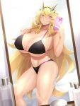 1girl bare_shoulders barghest_(fate) bikini blonde_hair breasts cleavage collarbone fate/grand_order fate_(series) green_eyes highres huge_breasts long_hair looking_at_viewer minami_koyogi navel solo swimsuit thighs 