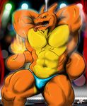  anthro biceps big_muscles bulge charizard charzy dragon fire green_eyes hot lights looking_at_viewer male muscles nintendo orange_scales paws pok&#233;mon pok&#233;morph pok&eacute;mon pole pose scalie solo speedo stripper swimsuit timberwolfmax tongue underwear video_games 