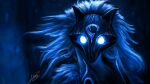  1girl animal_ears artist_name blue_eyes forest furry furry_female glowing glowing_eyes kindred_(league_of_legends) lamb_(league_of_legends) league_of_legends looking_at_viewer mask nature night outdoors portrait rainwalker007 sheep_ears solo 