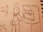 2023 4:3 absurd_res apatheticdell bat black_and_white bunnytub english_text flat_colors hi_res lagomorph leporid leproid male mammal monochrome paper rabbit simple_background sketch solo text