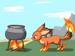 baking canid canine cooking female feral fire fox foxparks hi_res mammal pal_(species) palworld pocketpair solo yuumisocute