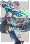  1boy 6nutqd2kwd0iqcl absurdres aiming arrow_(projectile) bow_(weapon) fire_emblem fire_emblem_fates fujin_yumi_(fire_emblem) grey_hair high_ponytail highres holding holding_arrow holding_bow_(weapon) holding_weapon japanese_clothes male_focus takumi_(fire_emblem) weapon yumi_(bow) 