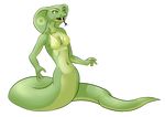  breasts cobra fangs female forked_tongue green green_body naga nipples plain_background reptile scalie shiina simple_background snake tongue transparent_background 