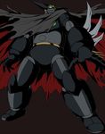  black_getter blade cloak getter_robo glowing glowing_eyes mecha no_humans shin_getter_robo shouji_nigou simple_background solo spikes torn_clothes weapon 