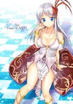  aion bad_id bad_pixiv_id blue_eyes blush breasts character_request checkered checkered_floor copyright_name hair_ornament large_breasts light_smile long_hair shigemiya_kyouhei silver_hair solo 