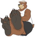  4_toes alpha_channel barefoot bear chubby claws clothed clothing dj-rodney facial_hair foot_focus fur goatee grizzly_bear hat hindpaw male mammal paws plain_background sitting soles toe_claws toes transparent_background 
