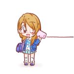  bag brown_eyes brown_hair chibi extra k-on! long_hair one_eye_closed sakaguchi_misaki school_uniform simple_background solo string_phone tachibana_himeko white_background 