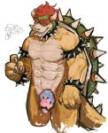  1boy bara bowser censored character_censor claws cropped_legs evil_smile furry furry_male highres huge_eyebrows looking_at_viewer luigi m0kaccinoh male_focus mario_(series) muscular muscular_male novelty_censor pectorals short_hair smile solo standing thick_eyebrows 