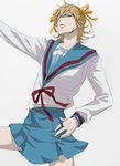  barnaby_brooks_jr blonde_hair cosplay crossdressing glasses green_eyes hair_ribbon hsg_(pm400) kita_high_school_uniform male_focus parody ribbon school_uniform serafuku solo suzumiya_haruhi suzumiya_haruhi_(cosplay) suzumiya_haruhi_no_yuuutsu tiger_&amp;_bunny 