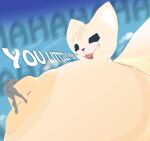 2024 aggretsuko anthro big_breasts blush breasts canid canine digital_media_(artwork) duo faceless_character faceless_male female fennec_fox fenneko fox hi_res huge_breasts human macro male male/female mammal mikesmike nipples nude open_mouth sanrio simple_background size_difference smile text true_fox
