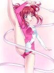  :3 athletic_leotard breasts commission cowboy_shot gymnastics gymnastics_ribbon highres leotard medium_breasts momomiya_ichigo pixiv_commission red_eyes red_hair rhythmic_gymnastics shirato_sayuri smile split standing standing_on_one_leg standing_split tokyo_mew_mew twintails two-tone_leotard 