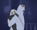  bear blush chubby duo kemono male mammal okatana panda piggy_back piggyback polar_bear shirokuma shirokuma_cafe size_difference 