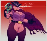 2024 absurd_res anthro belt belt_buckle big_breasts bottomless breasts buffysaintfury cleavage clothed clothing cowboy_hat cowboy_outfit deltarune digital_media_(artwork) female fingerless_gloves freckled_breasts freckles genitals gloves gun hair handgun handwear hat headgear headwear hi_res holding_gun holding_object holding_ranged_weapon holding_weapon holster looking_at_viewer mammal pointing_gun pointing_gun_at_viewer poncho pussy ranged_weapon reptile scalie simple_background smile solo susie_(deltarune) tail undertale_(series) weapon