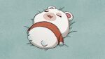  1girl :3 :d animal_crossing bed_sheet closed_eyes commentary_request drooling flurry_(animal_crossing) furry furry_female hamster_girl highres kaji_(oni_atat) long_sleeves lying mouth_drool on_back open_mouth red_sweater sleeping smile solo sweater u_u 