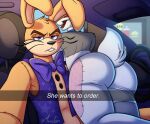 2022 absurd_res anthro artist_name bow_tie bubble_butt buckteeth butt caption car clothing detailed_background digital_drawing_(artwork) digital_media_(artwork) duo english_text female five_nights_at_freddy&#039;s five_nights_at_freddy&#039;s:_security_breach five_nights_at_freddy&#039;s_vr:help_wanted floppy_ears fluffy fluffy_tail fur glitchtrap grey_body grey_fur he_wants_to_order hi_res inside_car lagomorph leporid long_ears looking_at_viewer male mammal mandyfoxy meme multicolored_body multicolored_fur open_mouth open_smile patch_(fabric) purple_eyes rabbit scottgames selfie short_tail signature smile steel_wool_studios stitch_(sewing) tail tan_body tan_fur teeth text thick_thighs topwear two_tone_body two_tone_fur vanny_(fnaf) vehicle vest whiskers yellow_body yellow_fur