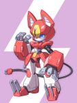  1girl animal_ears blue_eyes cat_ears claws electric_plug_tail helmet humanoid_robot mechanical_arms medarot no_mouth oversized_forearms oversized_limbs pepper_cat pink_background robot robot_girl science_fiction solo tonami_kanji 