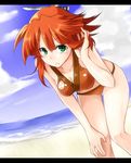  beach bikini day green_eyes hair_ornament kasu_kazu pixiv_fantasia pixiv_fantasia_sword_regalia red_hair short_hair swimsuit sword weapon 