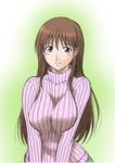  breasts brown_eyes brown_hair kamisama_dolls large_breasts long_hair misnon_the_great ribbed_sweater shiba_hibino solo sweater turtleneck 