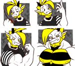  2011 4_fingers abstract_background anthro bedroom_eyes biceps big_muscles biped black_body black_eyes black_horn black_stripes blonde_hair border bust_portrait cartoonjunkie cj_(cartoonjunkie) clothed clothing digital_drawing_(artwork) digital_media_(artwork) dragon fist flexing gem glowing grey_background growth hair half-closed_eyes horn jewelry looking_at_hand looking_at_muscles looking_at_self looking_at_viewer looking_down magic male medallion multicolored_body muscle_growth muscular muscular_male neck_muscles necklace nipples nude outside_border pecs portrait raised_eyebrow scalie seductive sequence shirt simple_background smile smirk smug snout solo striped_body stripes toony transformation triceps white_body white_border yellow_body yellow_eyes yellow_nipples yellow_stripes 