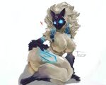 2024 anthro big_breasts bovid breast_tuft breasts butt caprine curvy_figure digital_drawing_(artwork) digital_media_(artwork) featureless_breasts female frizz_(artist) fur glowing glowing_eyes hand_on_leg hand_on_thigh heart_symbol hi_res hooves kindred_(lol) lamb_(lol) league_of_legends long_ears mammal mane markings mask multicolored_body multicolored_fur pose riot_games sheep signature simple_background sitting solo thick_thighs two_tone_body two_tone_fur white_body white_fur
