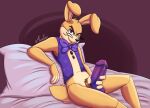 2022 4_fingers abstract_background absurd_res anthro artist_name balls bed bedroom_eyes big_penis bodily_fluids bow_tie clothing digital_drawing_(artwork) digital_media_(artwork) fingers five_nights_at_freddy&#039;s five_nights_at_freddy&#039;s_vr:help_wanted floppy_ears fluffy fluffy_tail fur furniture genital_fluids genitals glitchtrap hand_on_own_penis hand_on_penis hi_res holding_own_penis holding_penis lagomorph leporid long_ears looking_at_viewer male mammal mandyfoxy mostly_nude multicolored_body multicolored_fur narrowed_eyes on_bed penis precum purple_eyes purple_penis rabbit scottgames seductive short_tail signature smile solo stitch_(sewing) tail tan_body tan_fur topwear two_tone_body two_tone_fur vest whiskers yellow_body yellow_fur