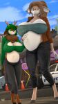 3d_(artwork) 4k absurd_res anthro belly big_belly big_breasts bloated bottomwear breasts buckteeth cleavage cleavage_cutout clothed clothing crop_top cutout deer denim denim_bottomwear denim_clothing digital_media_(artwork) donglysfm duo eyewear female fiona_fawnbags_(dullvivid) glasses green_hair hair hi_res huge_breasts jeans keyhole_sweater mammal mature_female neck_tuft outside pants revamped_anthros shirt size_difference source_filmmaker sweatpants tea_tree_(donglysfm) teeth topwear tuft