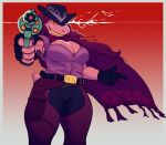 2024 absurd_res belt belt_buckle breasts buffysaintfury cleavage clothed clothing cowboy_hat cowboy_outfit deltarune digital_media_(artwork) female fingerless_gloves freckled_breasts freckles gloves gun hair handgun handwear hat headgear headwear hi_res holding_gun holding_object holding_ranged_weapon holding_weapon holster looking_at_viewer mammal pointing_gun pointing_gun_at_viewer poncho ranged_weapon reptile scalie simple_background smile solo susie_(deltarune) tail undertale_(series) weapon