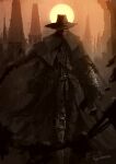  1boy beast_cutter_(bloodborne) belt black_coat bloodborne building coat commentary full_moon glowing glowing_eyes hat highres holding holding_whip long_hair male_focus mask moon mouth_mask old_hunter_(bloodborne) red_eyes signature solo tripdancer walking white_hair yellow_moon 