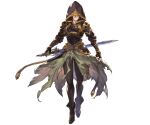  1boy ahoge ankle_boots armor belt bishounen black_pants boots breastplate brown_hair cape evil_smile fingerless_gloves floating_cape full_body gloves gold_trim granblue_fantasy green_cape hair_between_eyes hip_armor holding holding_sword holding_weapon hood hood_up light_smile looking_at_viewer minaba_hideo official_art pants sandalphon_(granblue_fantasy) scabbard shaded_face sheath shoulder_armor smile sword tachi-e tight_clothes tight_pants transparent_background weapon 