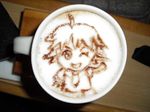  ;d awakened_miki cappuccino_(drink) chibi coffee cup food food_art highres hoshii_miki idolmaster idolmaster_(classic) latte_art one_eye_closed open_mouth photo ryanse smile unconventional_media 