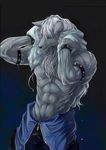  blue_eyes canal001 furry long_hair male_focus muscle pants precure shirtless smile_precure! solo towel werewolf white_hair wolfrun 