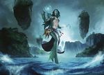 bustier female fins floating_island igor_kieryluk looking_at_viewer magic_the_gathering magic_user merfolk seashell shore skirt smile solo walking_on_water wave waves wizards_of_the_coast wotc 