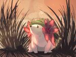  flower flower_head full_body fusenryo grass green_fur hedgehog looking_up pokemon pokemon_(creature) shaymin shaymin_(land) solo white_fur 