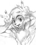 anthro athletic athletic_anthro athletic_male biceps canid canine clothed clothing fangs fur gesture graphite_(artwork) hair hand_gesture kemono male mammal marudi open_mouth smile teeth topless traditional_media_(artwork) v_sign