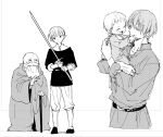 2boys age_progression alternate_universe cane closed_eyes elf father_and_son happy himmel_(sousou_no_frieren) holding holding_another&#039;s_head holding_baby holding_cane holding_sword holding_weapon if_they_mated mikki_(asmp) multiple_boys old old_man pointy_ears smile sousou_no_frieren sword weapon 