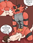 abs anal anal_penetration anthro ball_size_difference balls bodily_fluids cum cum_in_ass cum_inside dialogue duo english_text enlightenedcat generation_7_pokemon genital_fluids genitals hand_on_butt hi_res human human_on_anthro incineroar interspecies male male/male mammal muscular muscular_anthro nintendo penetration pokemon pokemon_(species) pokephilia size_difference submissive submissive_human text thought_bubble
