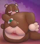 anthro anus aroused bear bedroom_eyes big_anus big_butt butt chunknudies claws clock dropout_bear feet finger_claws hi_res kanye_west looking_at_viewer male mammal narrowed_eyes seductive solo spread_anus spread_butt spreading steam watch