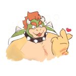  1boy ^_^ bara bowser closed_eyes collar cropped_torso fang fang_out finger_heart furry furry_male happy_aura highres huge_eyebrows kiba2412 large_hands large_pectorals mario_(series) muscular muscular_male pectorals short_hair solo spiked_collar spikes unfinished v-shaped_eyebrows 