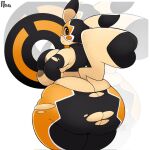 anthro areola areola_slip armwear big_breasts big_butt black_armwear black_body black_bottomwear black_clothing black_eyes black_fur black_pants black_topwear bottomwear breasts brown_areola butt clothing cosplay_pikachu_(costume) dipstick_ears dipstick_tail eyelashes female fur generation_1_pokemon hand_on_hip huge_breasts huge_butt looking_at_viewer looking_back looking_back_at_viewer markings mask multicolored_ears nintendo orange_bottomwear orange_clothing orange_pants pants pikachu pikachu_libre pokemon pokemon_(species) rear_view simple_background solo sports_mask sportswear srnava015 tail tail_markings tan_body tan_fur thick_thighs topwear torn_bottomwear torn_clothing white_background wide_hips wrestling_mask wrestling_outfit