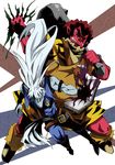  afro akaooni belt blue_eyes book boots club fangs long_hair male_focus multiple_boys o5o3 pants precure red_hair red_skin smile_precure! spiked_club weapon werewolf white_hair wolfrun 