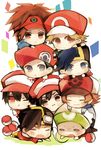  alternate_costume angry backwards_hat baseball_cap black_hair blackty brown_hair chibi dual_persona gold_(pokemon) hair_through_headwear hat highres kouki_(pokemon) kyouhei_(pokemon) multiple_boys pixiv_red poke_ball poke_ball_(generic) pokemon pokemon_(game) pokemon_bw pokemon_bw2 pokemon_dppt pokemon_emerald pokemon_frlg pokemon_gsc pokemon_hgss pokemon_rse red_(pokemon) red_(pokemon_frlg) red_(pokemon_rgby) short_hair touya_(pokemon) visor_cap yuuki_(pokemon) 