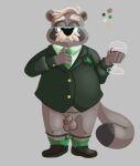 alcohol anthro balls beverage bottomless canid canine clothed clothing container cup drinking_glass eyewear facial_hair flaccid footwear fur garter_belt garter_belt_socks garter_straps genitals glass glass_container glass_cup glasses hair hi_res looking_at_viewer male mammal mr._ishizaki mustache necktie overweight overweight_anthro overweight_male penis raccoon_dog sibluself simple_background socks solo suit_jacket tail tanuki wine wine_glass