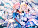  2girls aristocratic_clothes blonde_hair brothers drill_hair elise_(fire_emblem) elise_(valentine)_(fire_emblem) fire_emblem fire_emblem_fates fire_emblem_heroes highres japanese_clothes kwz_ini multicolored_hair multiple_girls official_alternate_costume pink_hair purple_hair sakura_(fire_emblem) sakura_(valentine)_(fire_emblem) siblings streaked_hair twin_drills twintails 