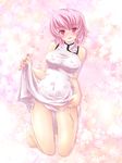  bare_legs barefoot blush china_dress chinese_clothes dress dress_lift kneeling nekokotei open_mouth panties pink_dress pink_eyes pink_hair saigyouji_yuyuko short_hair side-tie_panties smile solo touhou underwear untied white_panties 