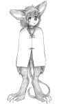 anthro bat biped bottomless choker claws clothed clothing flaccid fur genitals graphite graphite_(artwork) hair jewelry kemono looking_away male mammal marudi necklace penis solo standing traditional_media_(artwork)